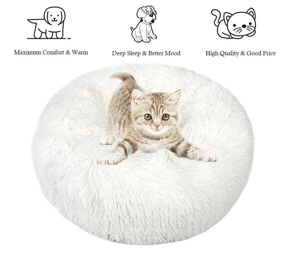 PETLAVISH™ Fluffy Calming Donut Dog/Cat Bed S-XL: Cozy Plush Sleeping Kennel Pet Bed PETLAVISH™ Fashion 