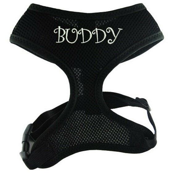 PETLAVISH™ Personalized Embroidery Small Dog Harness: Custom Font, Soft, Breathable No-Choke Vest Dog Harness PETLAVISH™ Black Size 1 