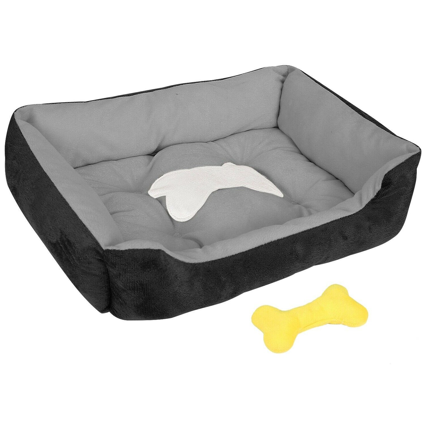 PETLAVISH™ Plush Dog/Cat Non-Slip Bed: S-XXL Cozy Fleece Cushion Mat Kennel w/ BONE Toy Pet Bed PETLAVISH™ Fashion S (19.69"x15.75"x5.91") Black 
