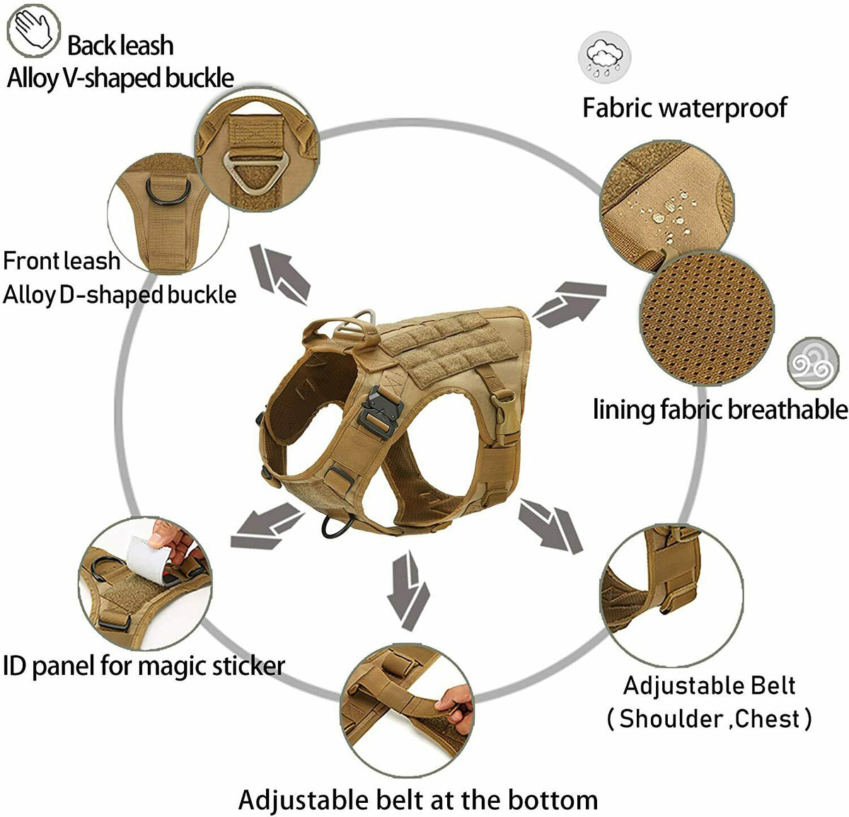 PETLAVISH™ Tactical Large Dog Harness w/ Handle: NO-PULL, Adjustable, Breathable Military Law Control Vest Dog Harness PETLAVISH™ 