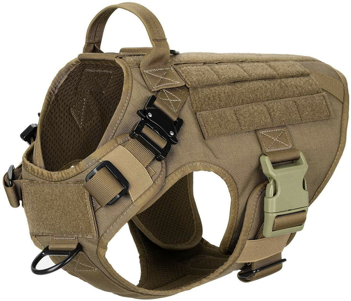 PETLAVISH™ Tactical Large Dog Harness w/ Handle: NO-PULL, Adjustable, Breathable Military Law Control Vest Dog Harness PETLAVISH™ Brown S 