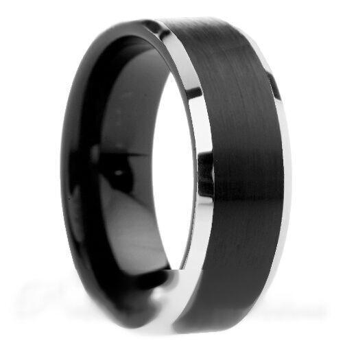 PJewelz™ Men's Tungsten Carbide Wedding Band Ring Black/Gold/Brushed Silver (Size 6-15) men's ring PJewelz™ Fashion 8 - (8mm width) Black w/ Silver edges [New!] 