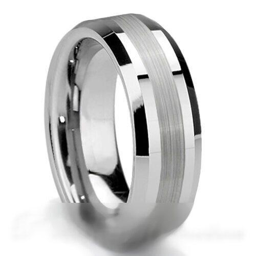 PJewelz™ Men's Tungsten Carbide Wedding Band Ring Black/Gold/Brushed Silver (Size 6-15) men's ring PJewelz™ Fashion 8 - (8mm width) Silver - Thin Brush - New! 