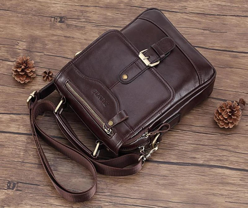 Mens Full Grain Leather Shoulder Crossbody,Messenger Bag Fits 10 inch  Tablets Working Business Satchel Bags Brown