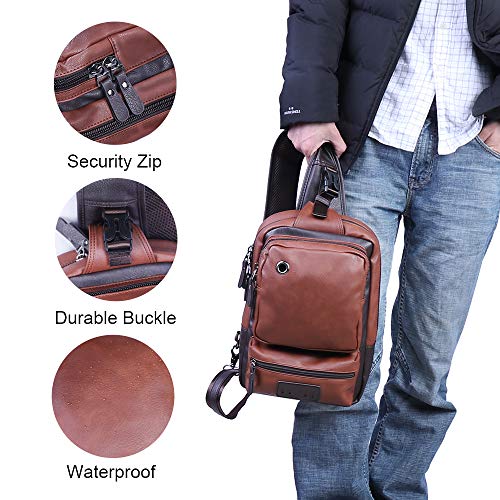 QCXPRO™ Men's Crossbody Sling Chest Bag - Faux Leather, iPad Tablet, USB Shoulder Bag QCXPRO™ 