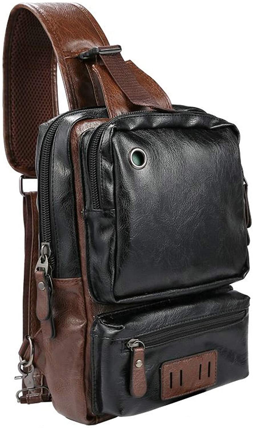 QCXPRO™ Men's Crossbody Sling Chest Bag - Faux Leather, iPad Tablet, USB Shoulder Bag QCXPRO™ 