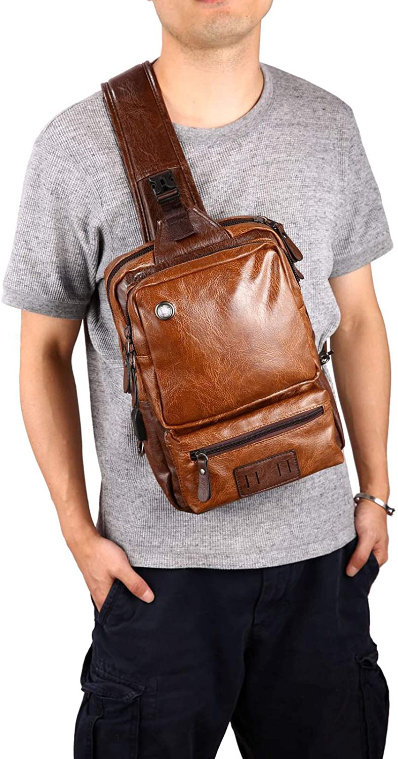 QCXPRO™ Men's Crossbody Sling Chest Bag - Faux Leather, iPad Tablet, USB Shoulder Bag QCXPRO™ 