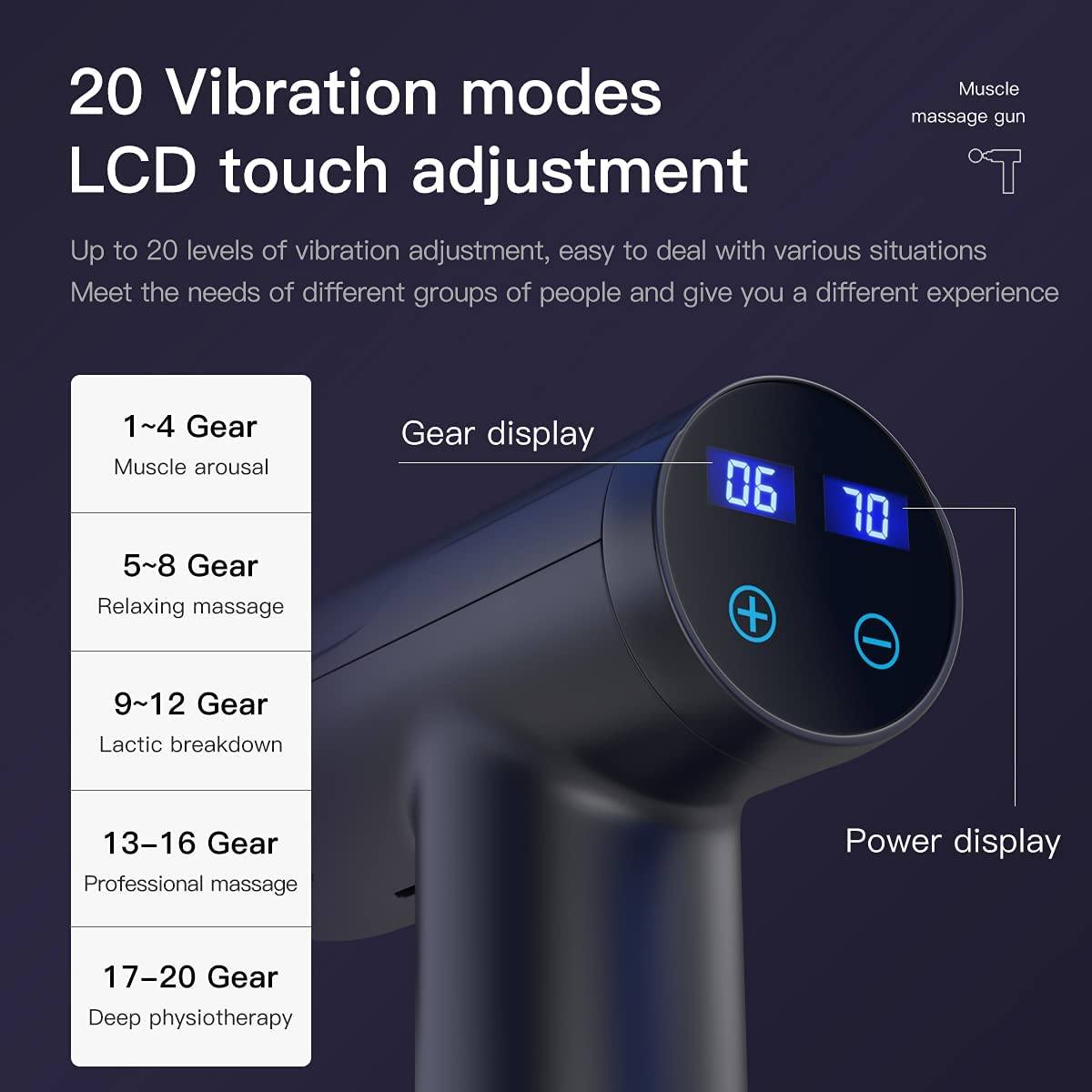 LCD Display Massage Gun 20 Speed Muscle Relaxing Brushless Motor
