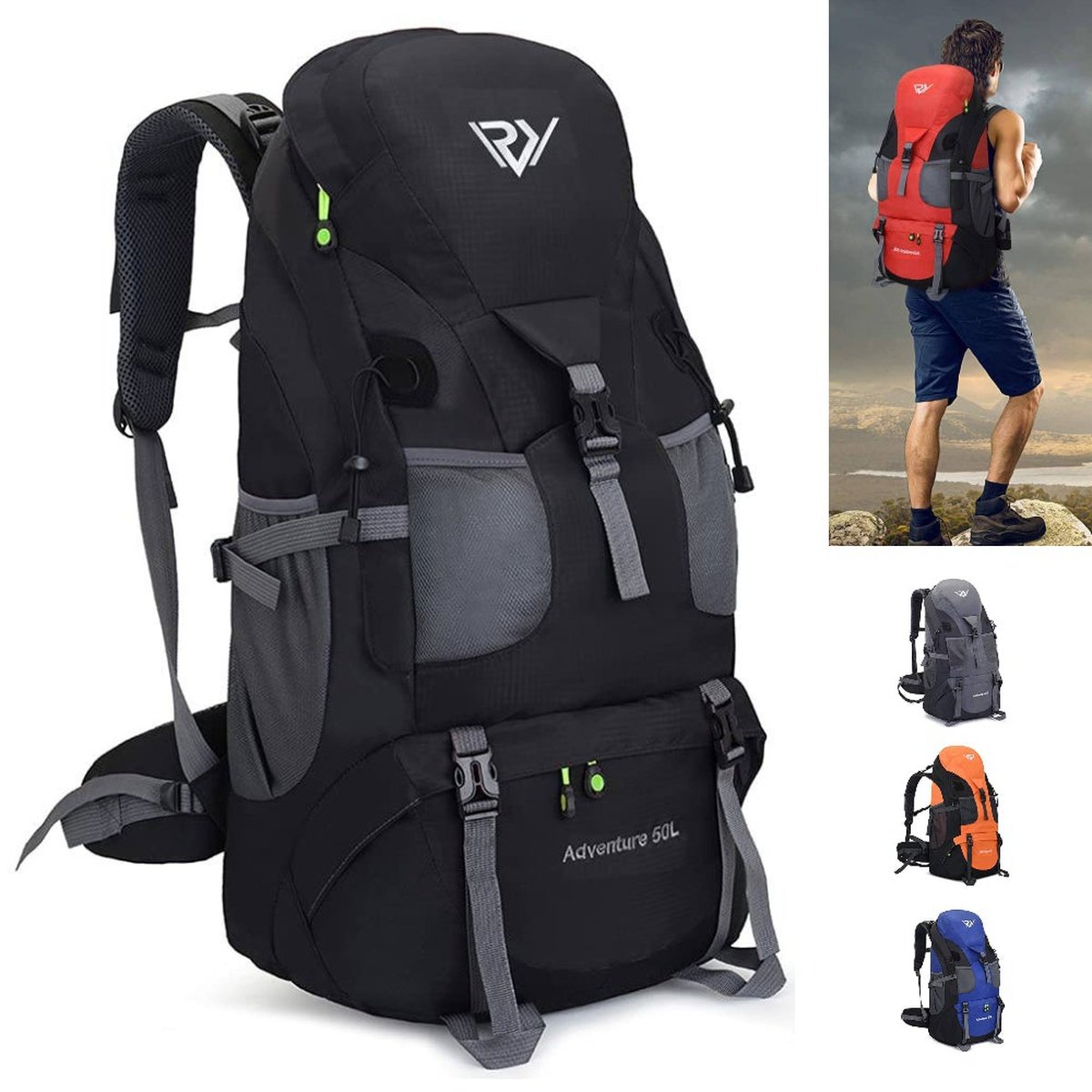 RYXPRO™ 50L Hiking Backpack | Waterproof, Ergonomic | Outdoor Camping Rucksack hiking backpack RYXPRO™ Black 