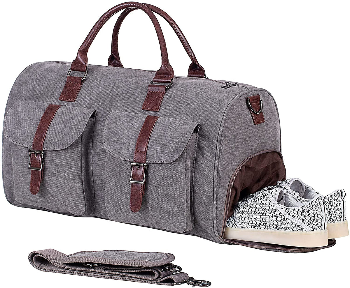 SFFashion™ 22&quot; Canvas Duffel Gym/Travel Bag w/ Shoe Compartment - Gray Weekender Bag SFFashion™ 