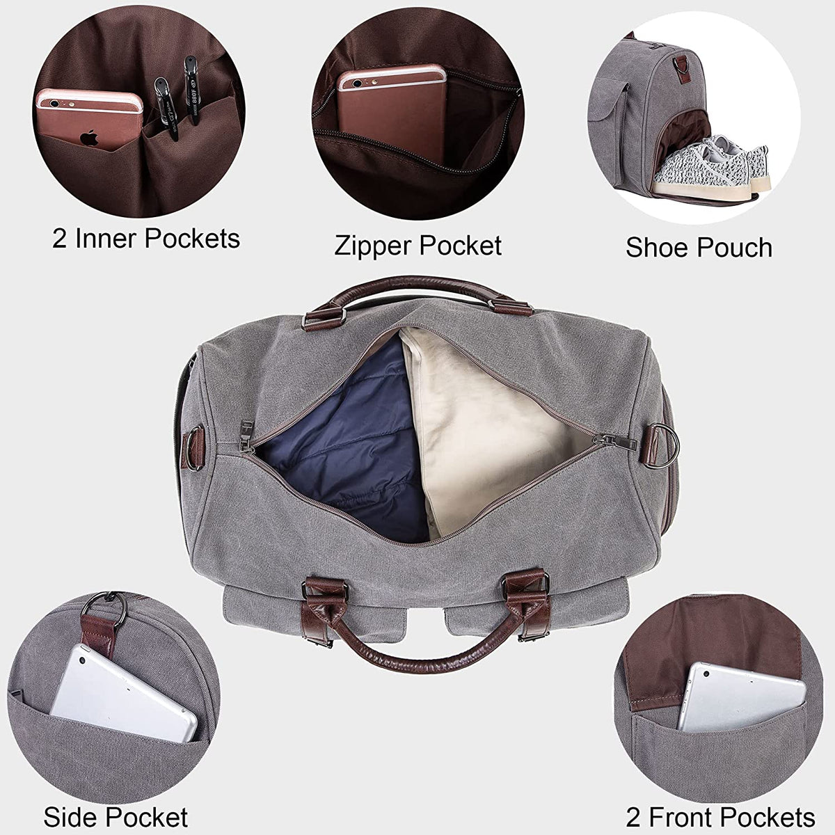 SFFashion™ 22&quot; Canvas Duffel Gym/Travel Bag w/ Shoe Compartment - Gray Weekender Bag SFFashion™ 