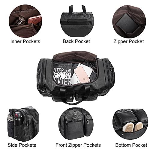 SFFashion™ 52L Leather Weekender Duffel Bag w/ Shoe Compartment- Waterproof Travel Bag SFFashion™ 