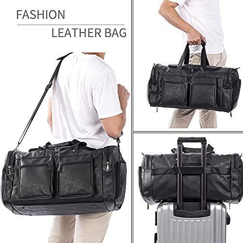 SFFashion™ 52L Leather Weekender Duffel Bag w/ Shoe Compartment- Waterproof Travel Bag SFFashion™ 