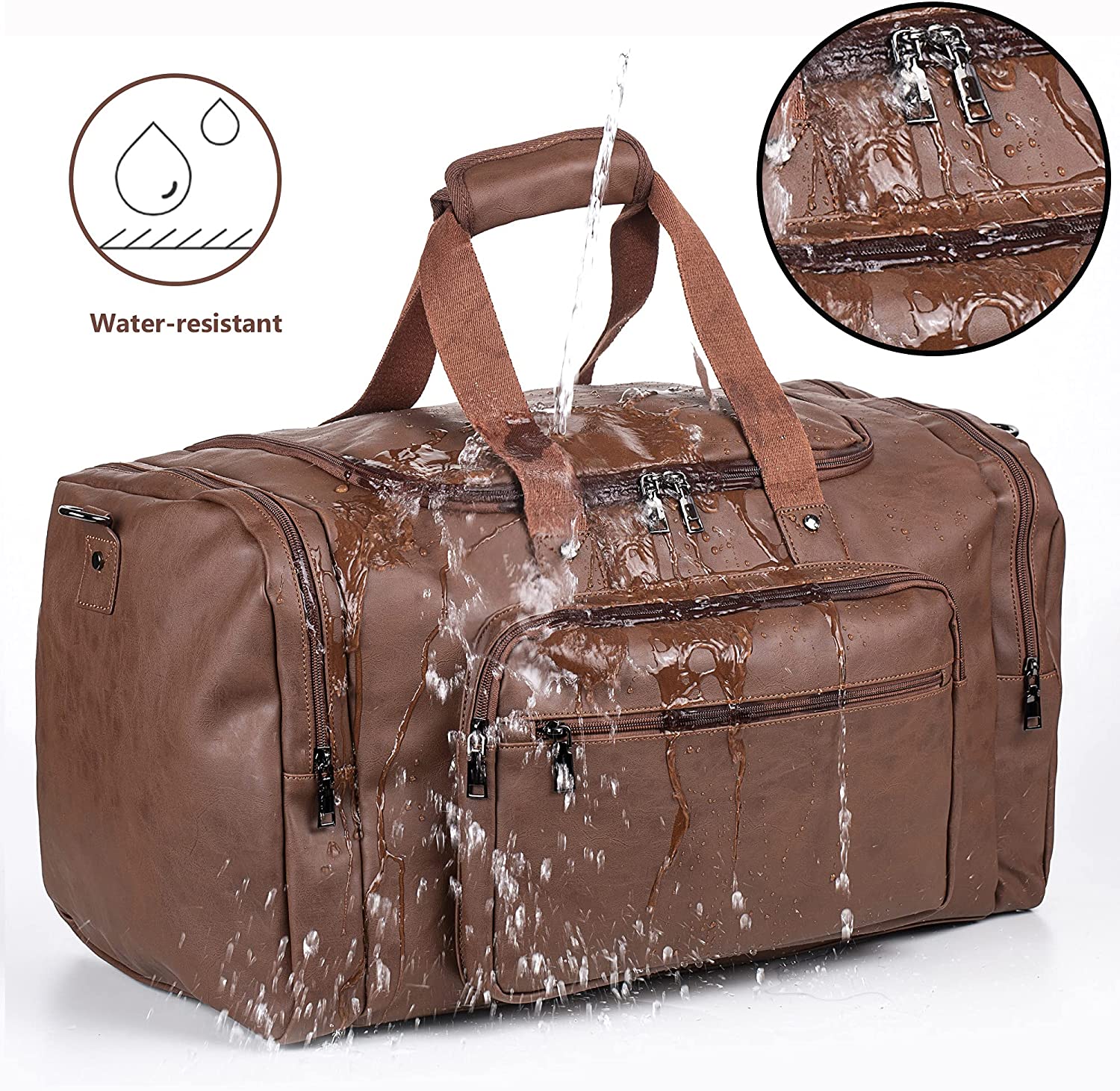 SFFashion™ 52L Leather Weekender Duffel Bag w/ Shoe Compartment- Waterproof Travel Bag SFFashion™ 