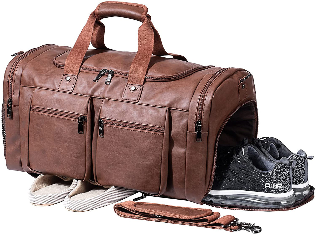 SFFashion™ 52L Leather Weekender Duffel Bag w/ Shoe Compartment- Waterproof Travel Bag SFFashion™ 