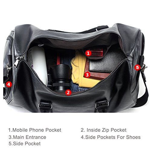 SFFashion™ Leather Weekender Duffel Bag w/ Shoe Compartment - Travel Carry On Bag Duffle Travel Bag SFFashion™ 