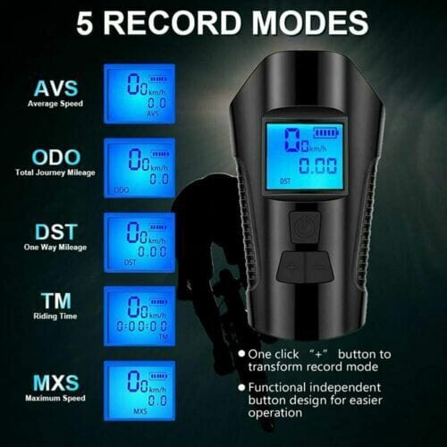 SMAXElite™ LED Rechargeable Bicycle Headlight + Odometer/Speedometer Set: Front/Rear/Horn bike led SMAXElite™ 