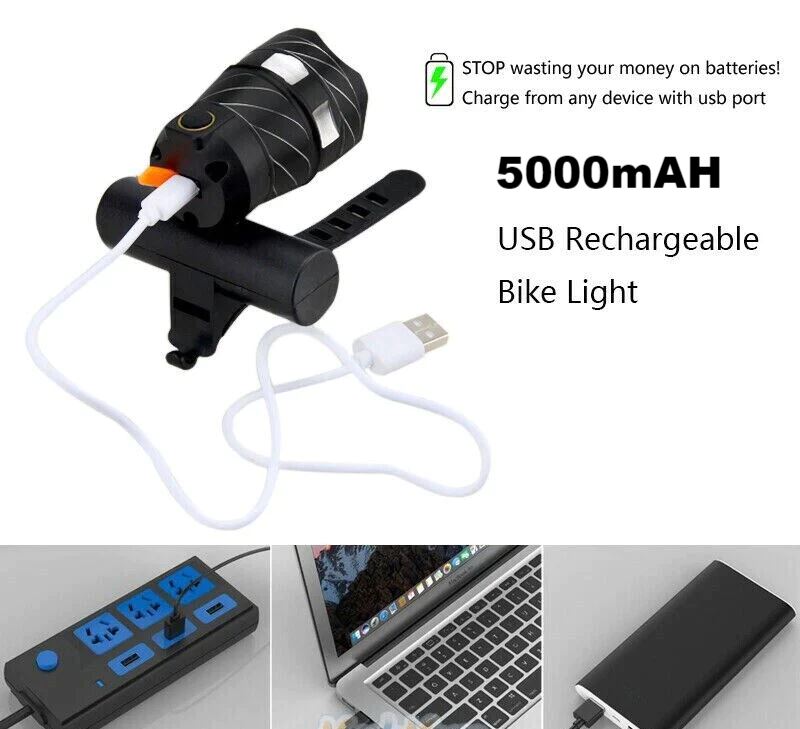 SMAXElite™ Super-Bright LED Rechargeable Bicycle Headlight Set: 20000LM, Front + Rear, Zoom bike led SMAXElite™ 