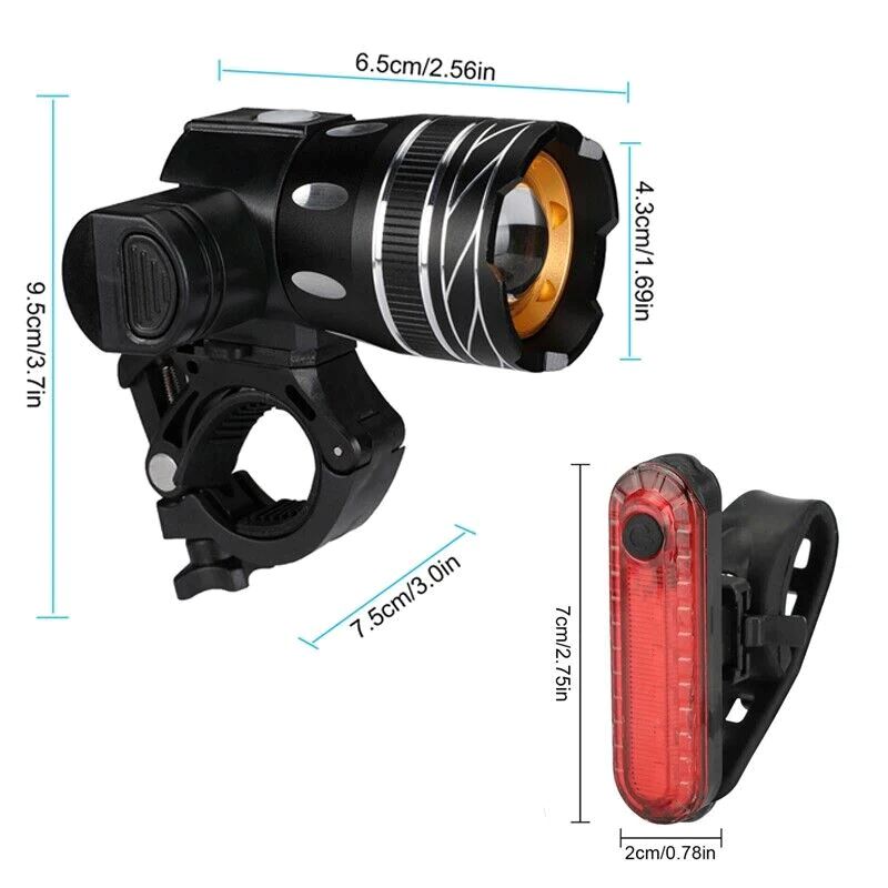 SMAXElite™ Super-Bright LED Rechargeable Bicycle Headlight Set: 20000LM, Front + Rear, Zoom bike led SMAXElite™ 