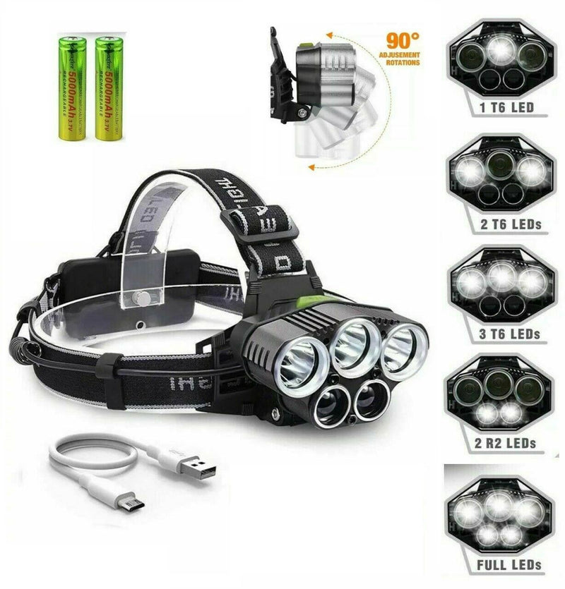 SMAXLuminate™ Mega-Bright 5 LED Headlamp: Rechargeable Waterproof Head Light Torch 250000LM led headlamp SMAXLuminate™ 
