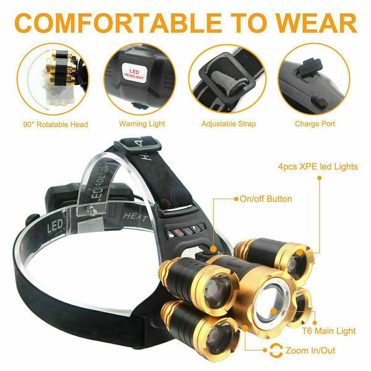 SMAXLuminate™ Ultra-Bright 5 LED Headlamp: Zoom Rechargeable Waterproof Head Light Torch 990000LM led headlamp SMAXLuminate™ 