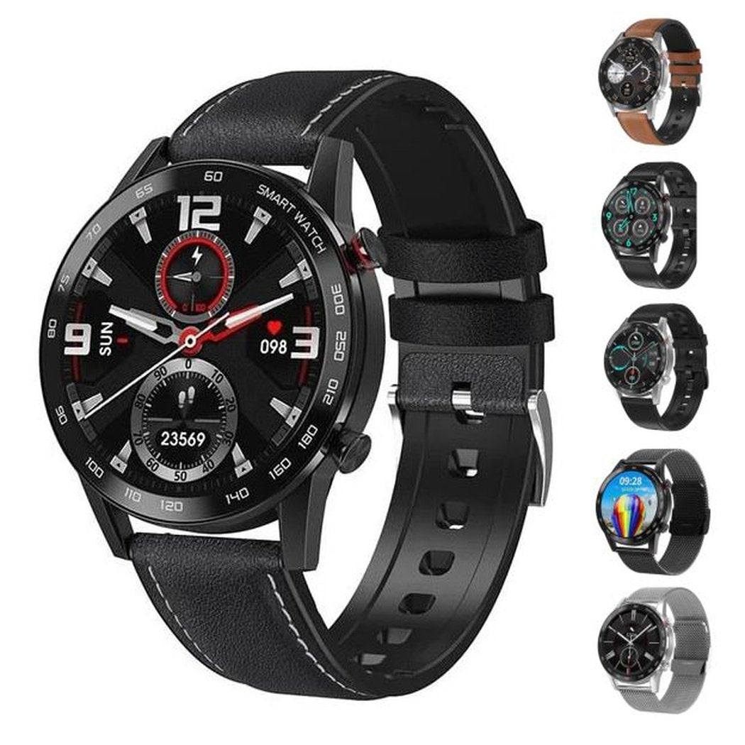 SMAXPLUS RISE™ Men&#39;s Smartwatch: Blood/Heart Monitor, Fitness Tracker, Bluetooth Calling smartwatch SMAXPlus™ All Black-Leather 