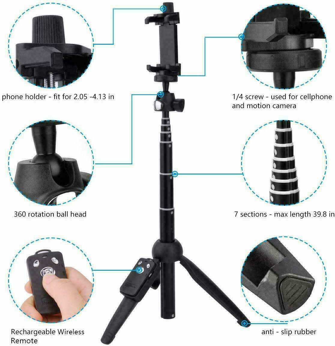 SMAXPlus™ Professional 40&quot; Selfie Stick Tripod Phone/GoPro/Camera: Bluetooth Remote, Extendable, Foldable Mini Stand Selfie Stick Tripod SMAXPlus™ 