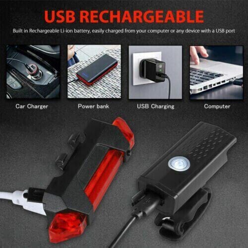 SMAXPro™ 2Sets LED Rechargeable Bicycle Headlights: Front + Rear Bike Lamps USB bike led SMAXPro™ 