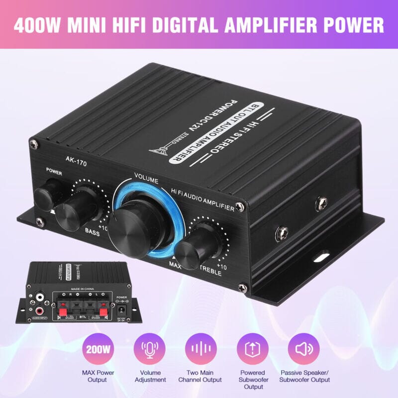 SMAXPro™ 400W Stereo Power Amplifier: 12V, HiFi Audio Bass, Car/Home stereo amplifier SMAXPro™ 