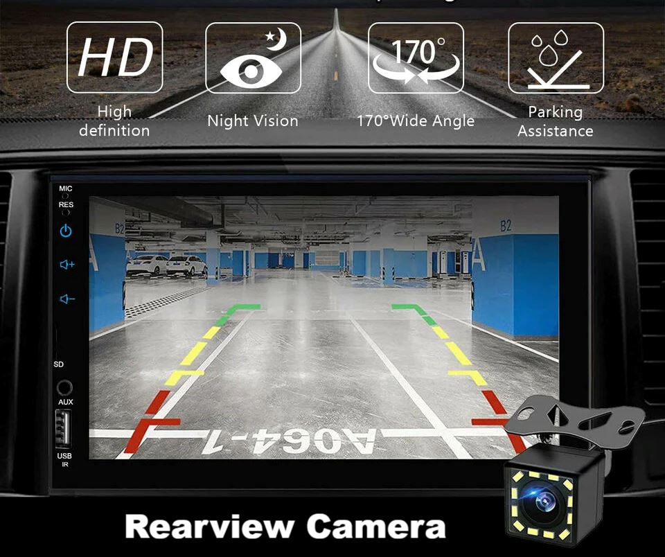 SMAXPro™ 7&quot; CarPlay/Android Stereo Receiver + Rearview Camera: 2 Din Multimedia, HD Touchscreen car stereo SMAXPro™ 