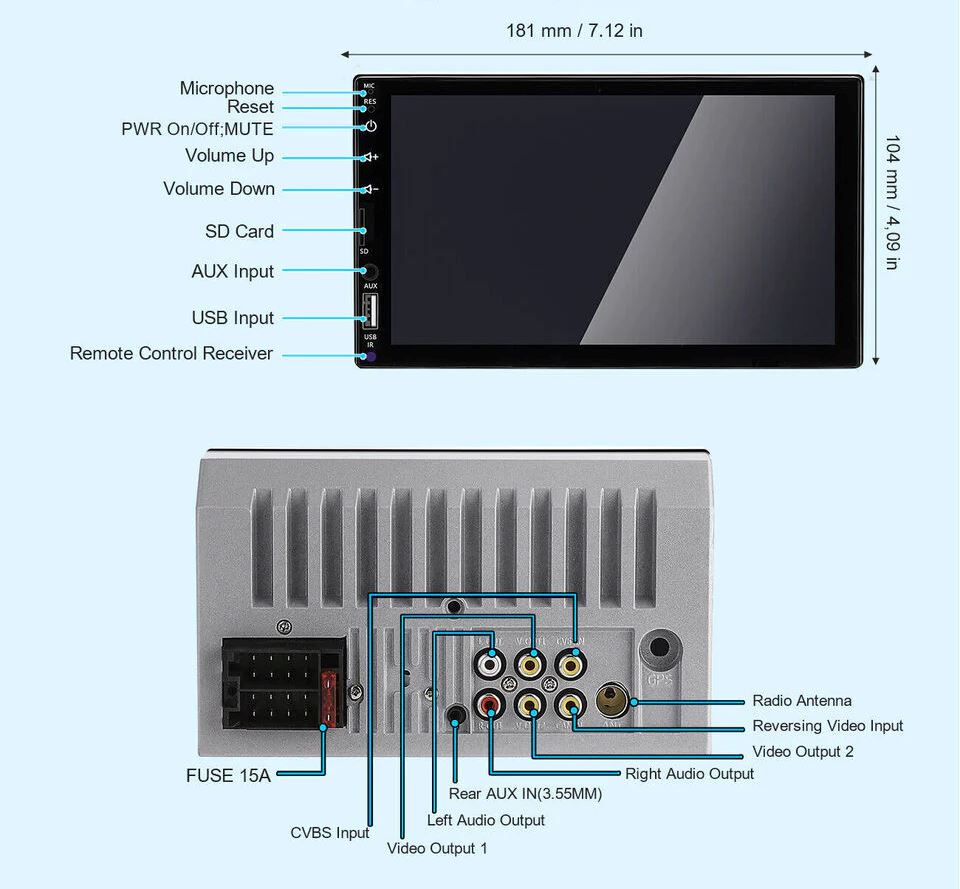 SMAXPro™ 7&quot; CarPlay/Android Stereo Receiver + Rearview Camera: 2 Din Multimedia, HD Touchscreen car stereo SMAXPro™ 