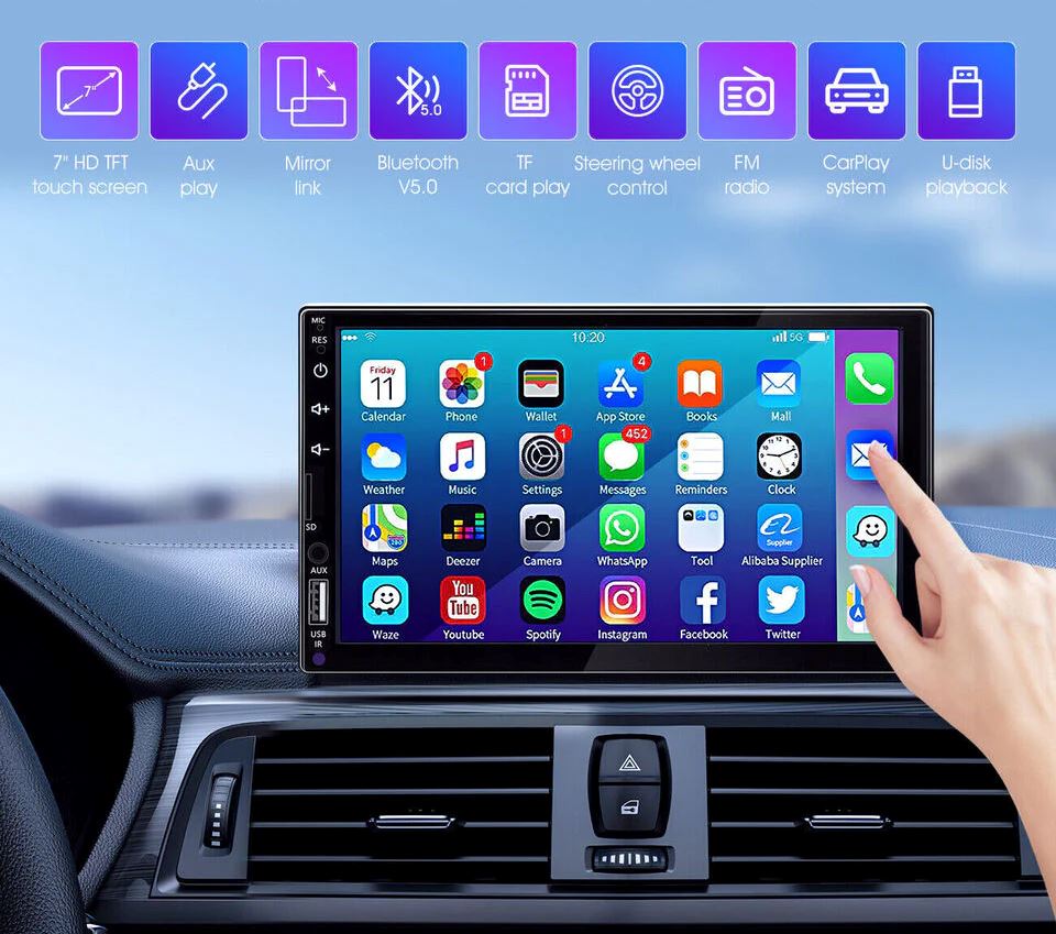 SMAXPro™ 7" CarPlay/Android Stereo Receiver + Rearview Camera: 2 Din Multimedia, HD Touchscreen car stereo SMAXPro™ 