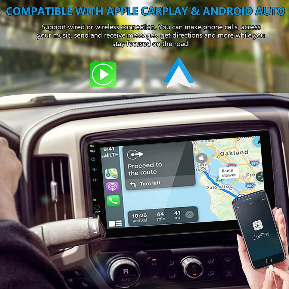 SMAXPro™ 7&quot; CarPlay/Android Stereo Receiver + Rearview Camera: 2 Din Multimedia, HD Touchscreen car stereo SMAXPro™ 