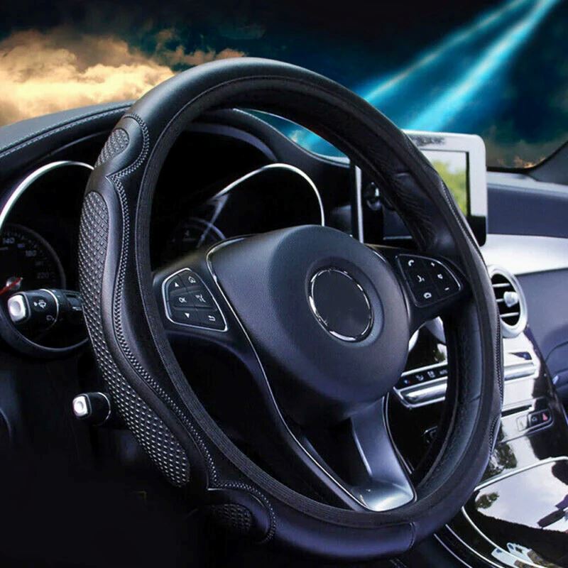 SMAXPro™ Black Leather Steering Wheel Cover: Breathable, Anti-Slip for Car steering wheel cover SMAXPro™ 