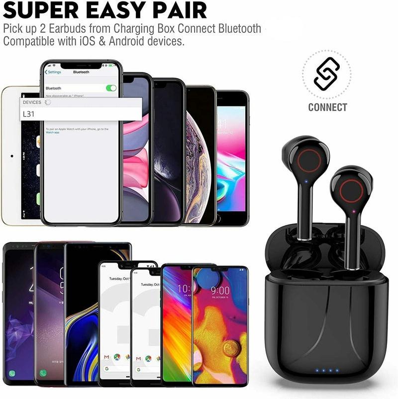 SMAXPLUS Waterproof HD Bluetooth Earbuds w Charging Case Mic