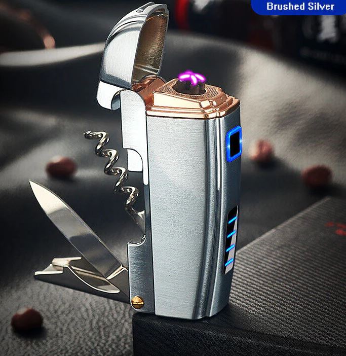SMAXPro™ Electric Lighter + Multi-Tool Pocket Knife: Dual Arc Plasma, Flameless electric lighter SMAXPro™ Silver 