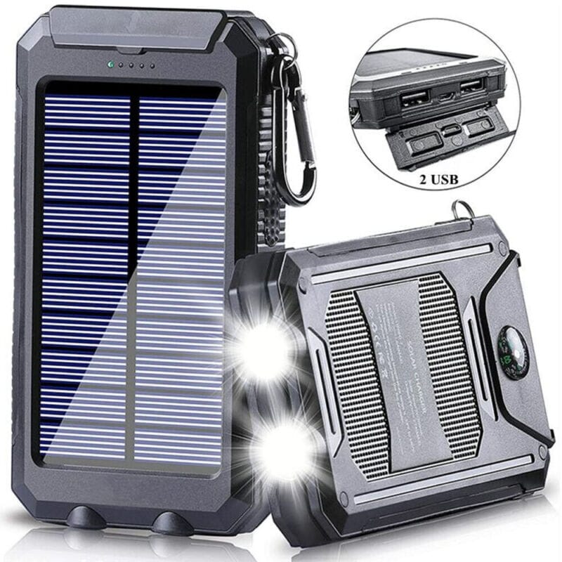 SMAXPro™ Portable Solar Power Bank: 10000mAH, USB Ports, Compass, Cell Phone Charger power bank SMAXPro™ Black 