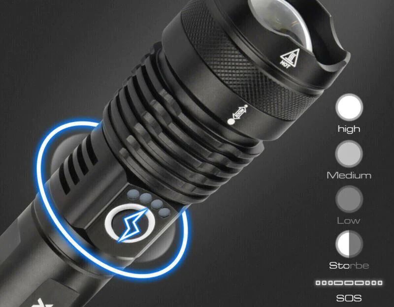 SMAXPro™ Powerful Rechargeable Zoom Flashlight: 4 Bulbs, XHP70.2 Core, Waterproof SMAXPro™ 