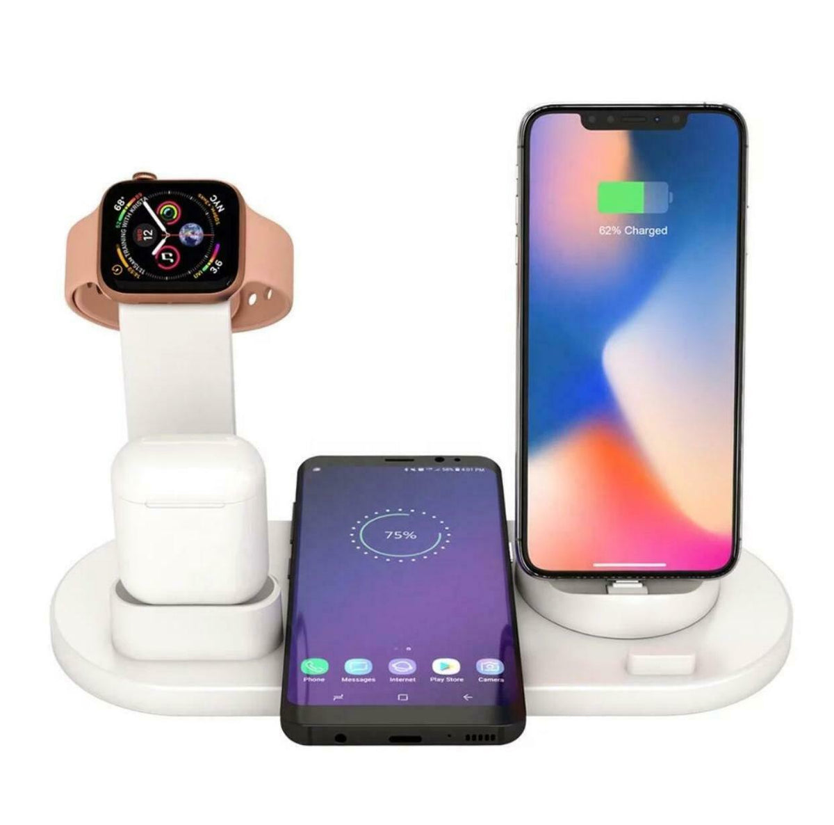 SMAXPro™ QI 4-in-1 FAST Wireless Charging Station: iWatch/Samsung/iPhone/Airpods Dock Stand Wireless Charging Station SMAXPro™ White 
