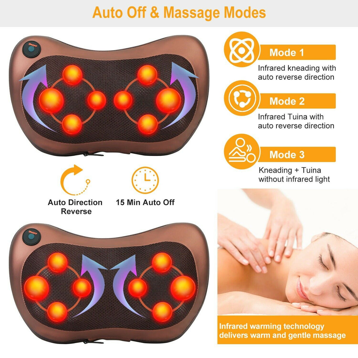 SMAXPRO™ Shiatsu Back &amp; Neck Massage Pillow w/ Heat - Reverse Motion Deep Tissue Kneading neck massager SMAXPRO™ 