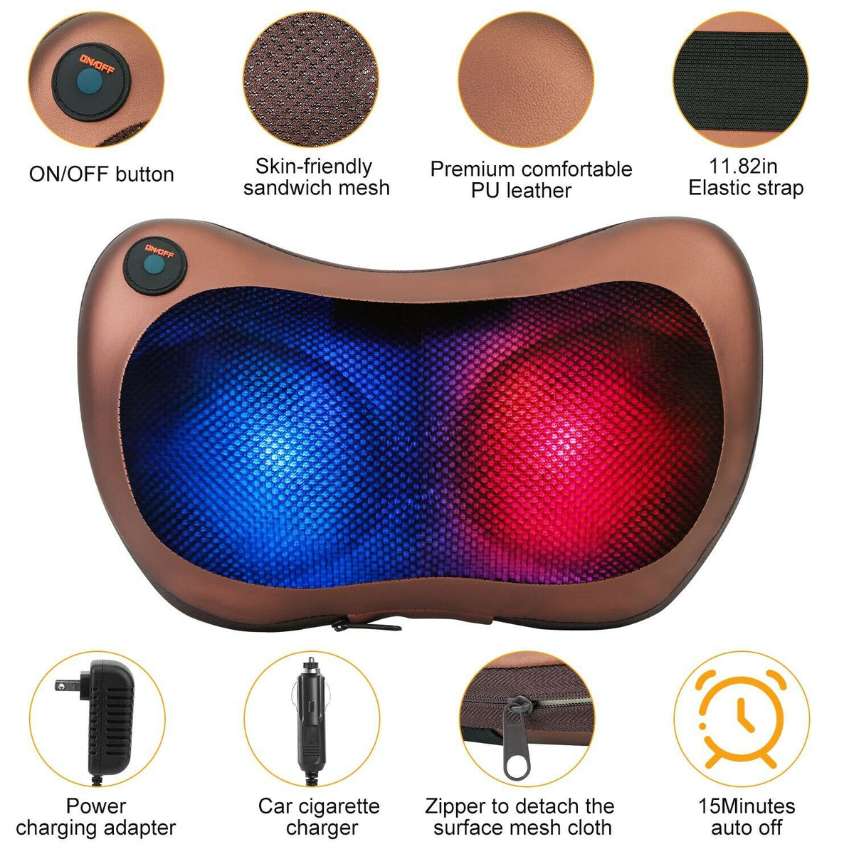 SMAXPRO™ Shiatsu Back &amp; Neck Massage Pillow w/ Heat - Reverse Motion Deep Tissue Kneading neck massager SMAXPRO™ 