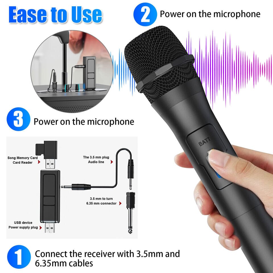 SMAXPro™ VHF Handheld Wireless Mic w/ USB Receiver: Karaoke Microphone System SMAXPro™ 