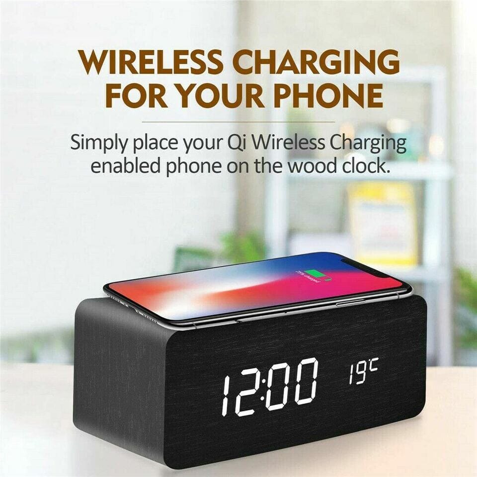 SMAXPro™ Wood Digital LED Alarm Clock + Qi Wireless Charger: Thermometer, Bamboo Decor alarm clock SMAXPro™ 