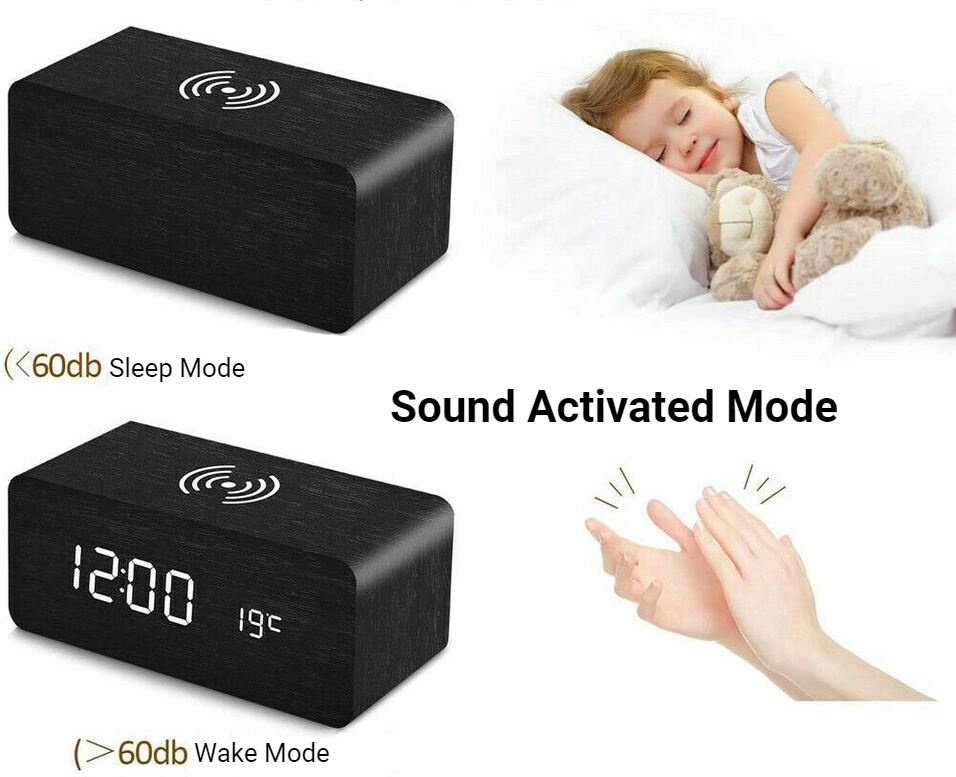 SMAXPro™ Wood Digital LED Alarm Clock + Qi Wireless Charger: Thermometer, Bamboo Decor alarm clock SMAXPro™ 