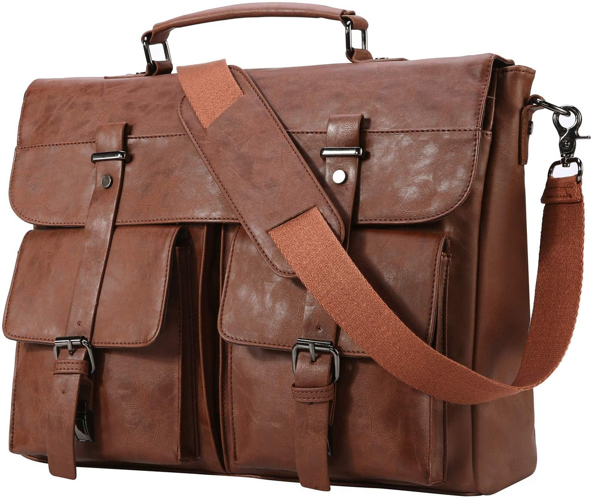 SYFashion™ Vintage Leather 15.6&quot; Laptop Crossbody Messenger Briefcase Bag Messenger Bag SYFashion™ Brown 