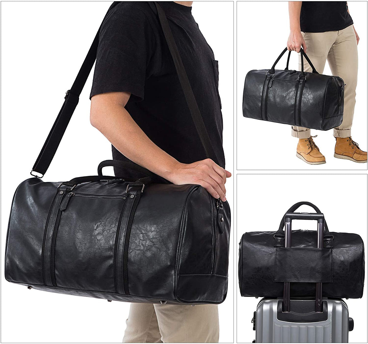 SYFashion™ Men&#39;s Vintage Leather 52L Oversized Travel Gym Duffle Weekend Bag Duffle Travel Bag SYFashion™ 