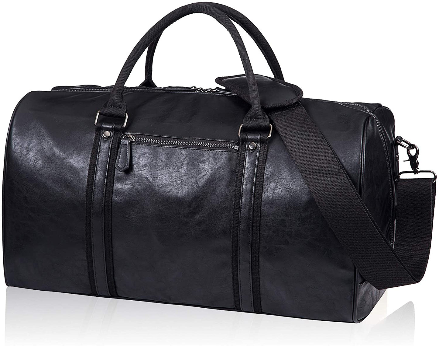 SYFashion™ Men's Vintage Leather 52L Oversized Travel Gym Duffle Weekend Bag Duffle Travel Bag SYFashion™ Black 