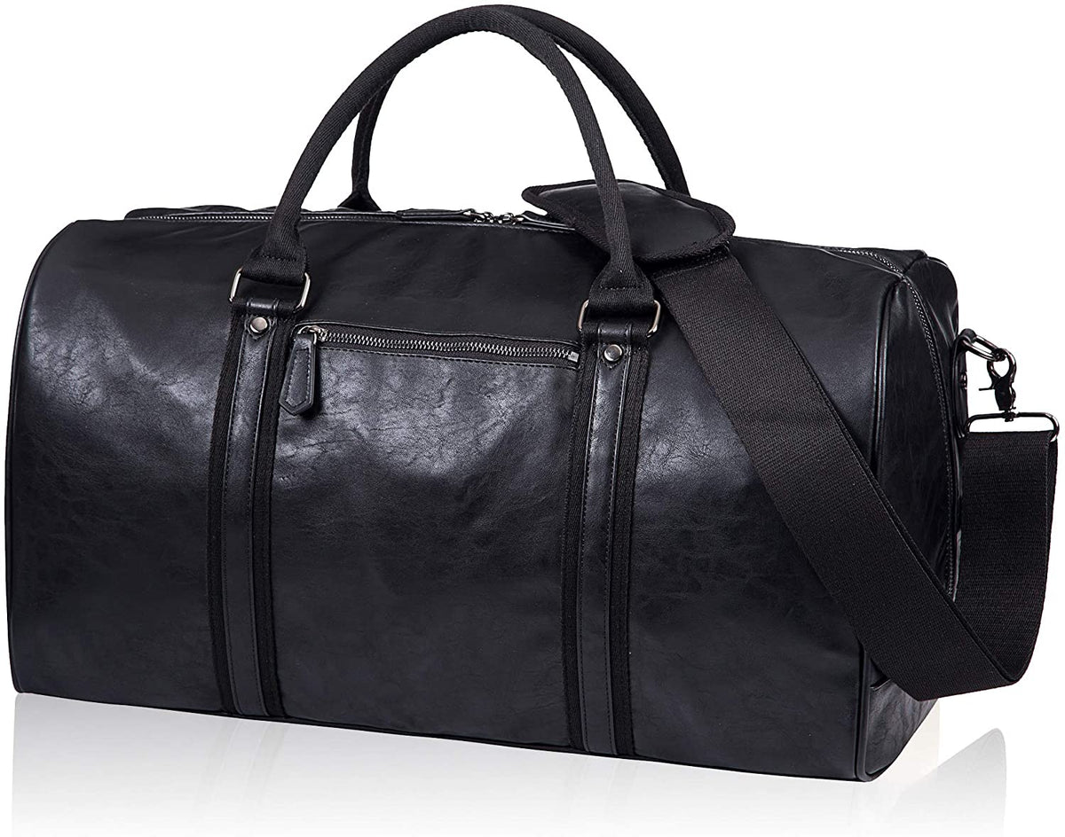 SYFashion™ Men&#39;s Vintage Leather 52L Oversized Travel Gym Duffle Weekend Bag Duffle Travel Bag SYFashion™ Black 