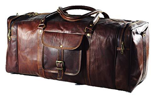 UrbanLeatherZ™ Men&#39;s 100% Leather 24in Vintage Brown Duffle Weekend Travel Bag Duffle Travel Bag UrbanLeatherZ™ 