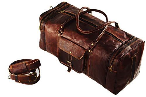 UrbanLeatherZ™ Men&#39;s 100% Leather 24in Vintage Brown Duffle Weekend Travel Bag Duffle Travel Bag UrbanLeatherZ™ 